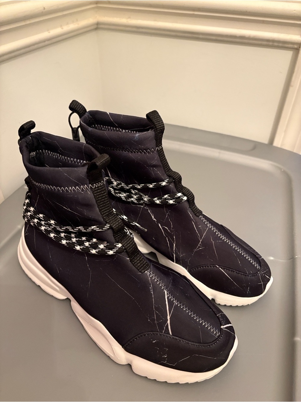 John Geiger 002 High ‘Black Marble’ Sock Sneaker with White Sole